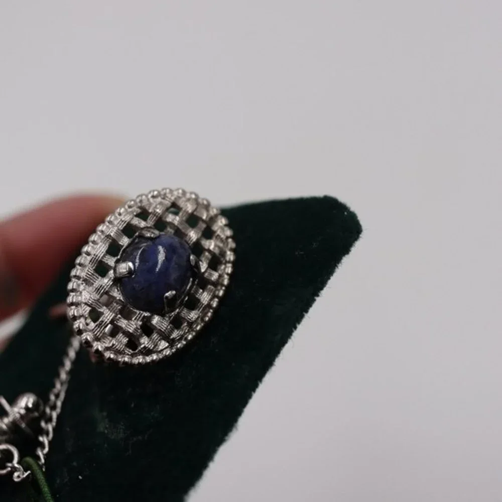 Sodalite Genuine Stone Blue Cuff Link & Tie Clip Set